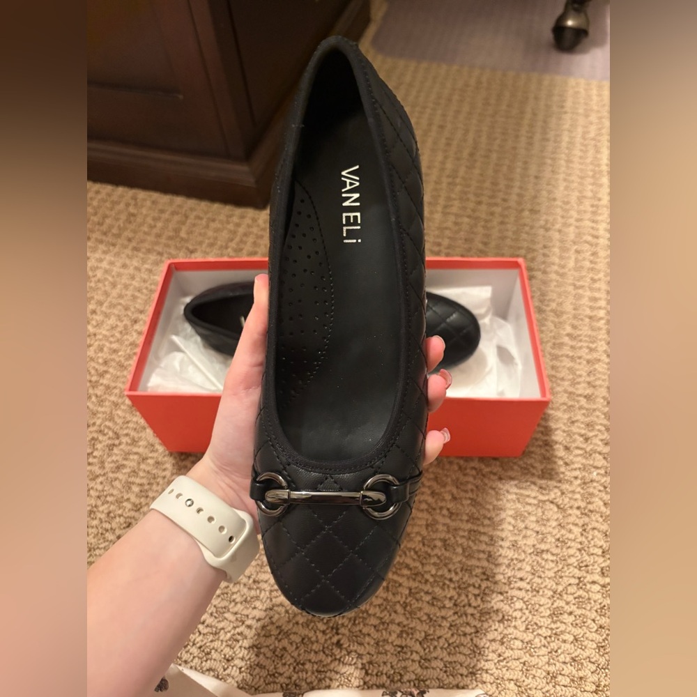 Vaneli Black Quilted Loafers with Silver Accent